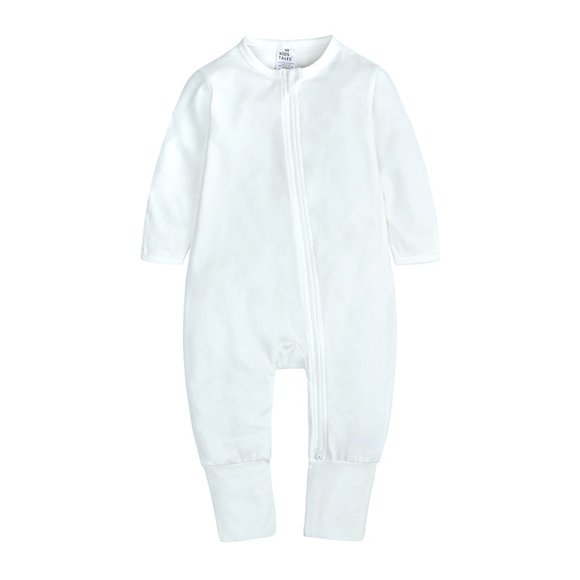 NWT*BABY ROMPER Long Sleeve Blue Cotton Mitted Footed Double Zipper Bodysuit Boy - Picture 15 of 15